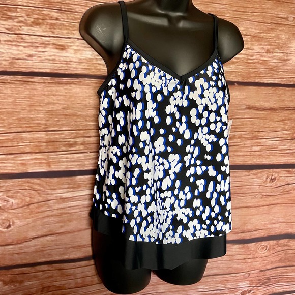 Tankini 8 Maxine of Hollywood Lycra Xtra Life Black Blue White Swim Top Swimsuit - Picture 2 of 11